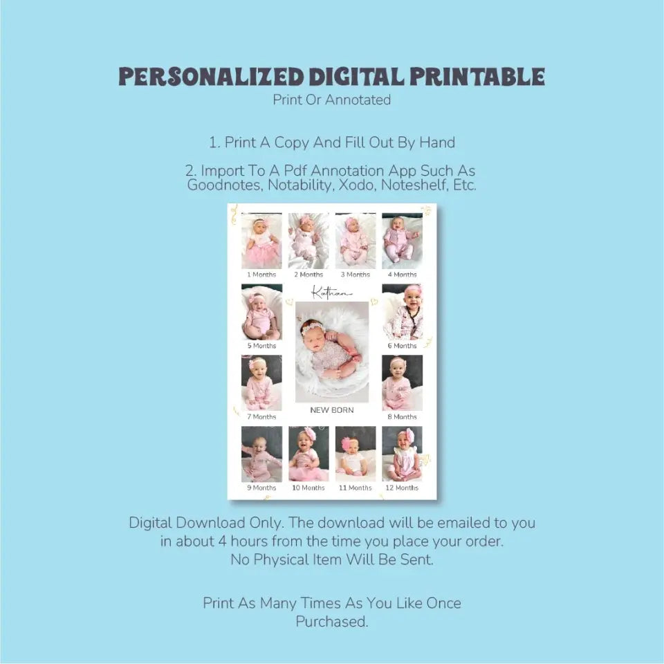 12-Month Milestone Memories: Personalized Digital Printable