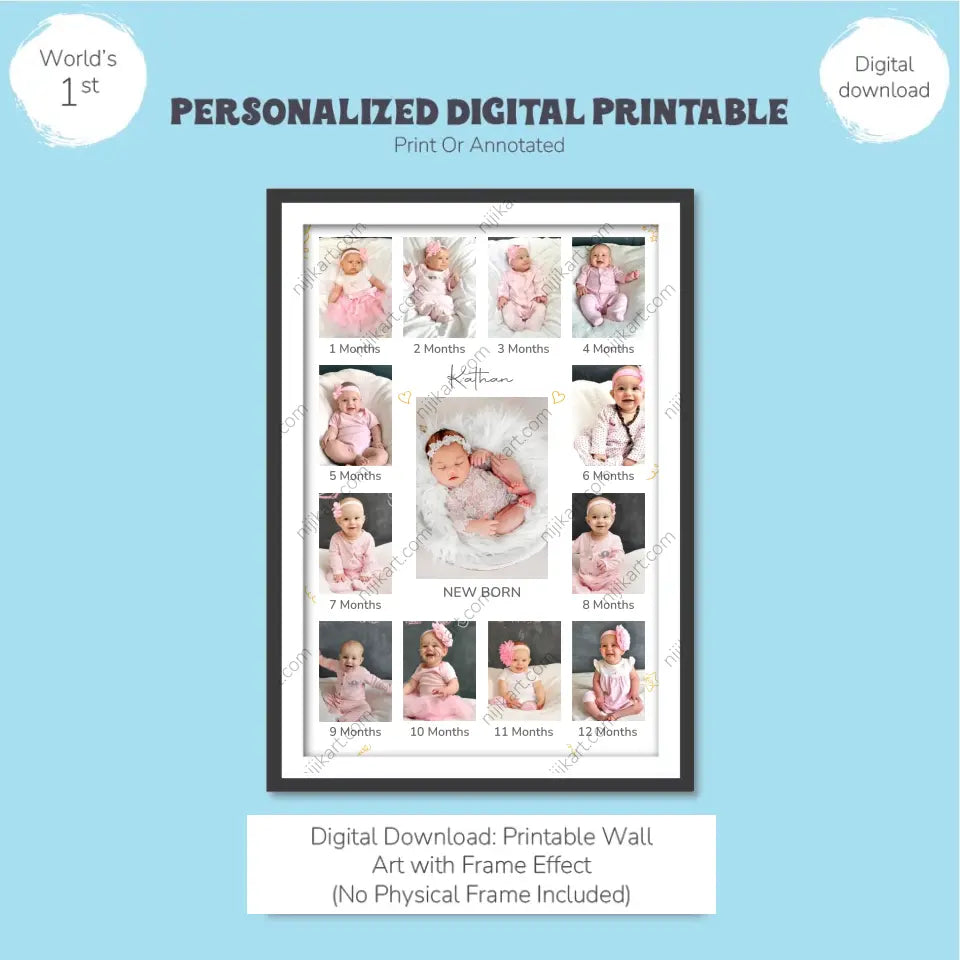 12-Month Milestone Memories: Personalized Digital Printable