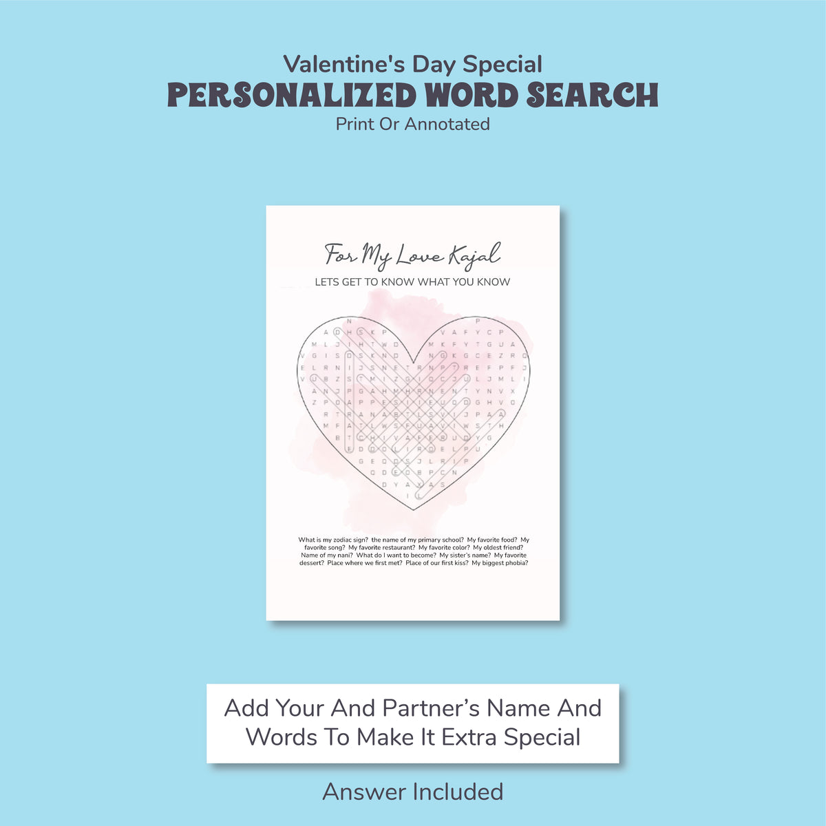 Printable Word Search Gift: Heartfelt Messages, Personalized Fun