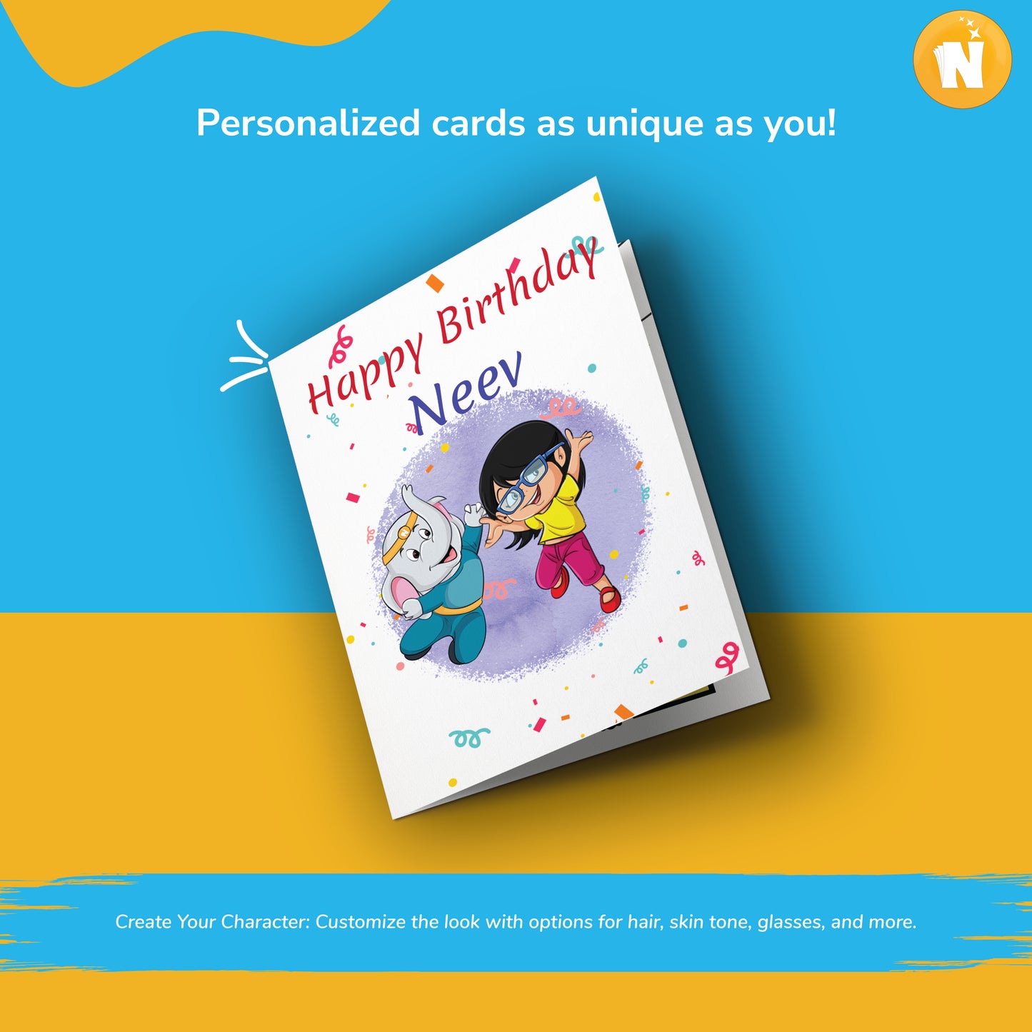 Personalized Birthday Card for Kids - Magical minimalistic and classy (Ages 1-18, Portrait)