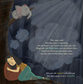 Page of a children's storybook with an illustration of a young child with a yellow flower in her hair, wearing a green dress and a red scarf, standing next to a grey elephant in a forest setting. The title 'PARI RESCUES HER PARENTS'