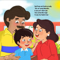 Page of a children's storybook titled 'ADI THE NATURALIST' featuring an illustration of a young child smiling with his parents standing in the gallery.