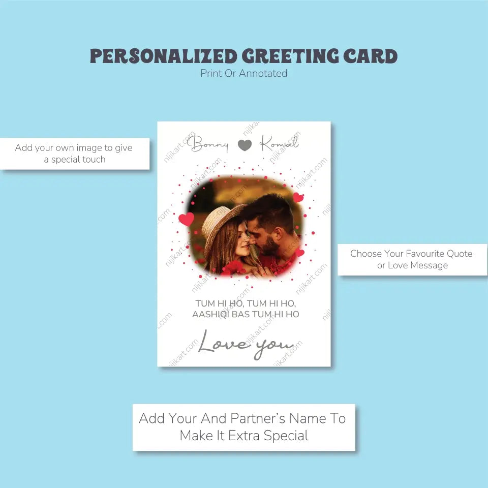 Personalized Love Quote Greeting Card: Custom Photo Upload, Name, and Text Selection, Bollywood edition