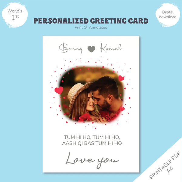 Personalized Love Quote Greeting Card: Custom Photo Upload, Name, and Text Selection, Bollywood edition