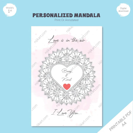 Mandala Heart Personalized Printable: Custom Name Insert, Colorable Keepsake Design