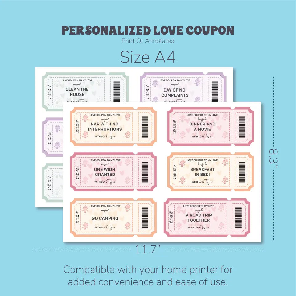 Personalized Love Coupons: Customizable Tokens of Affection, Romantic Gifts for Couples