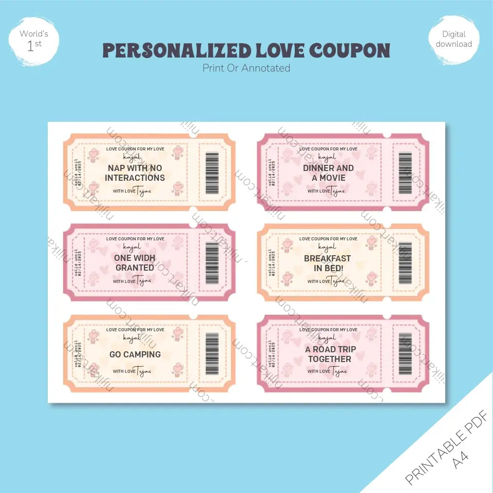 Personalized Love Coupons: Customizable Tokens of Affection, Romantic Gifts for Couples