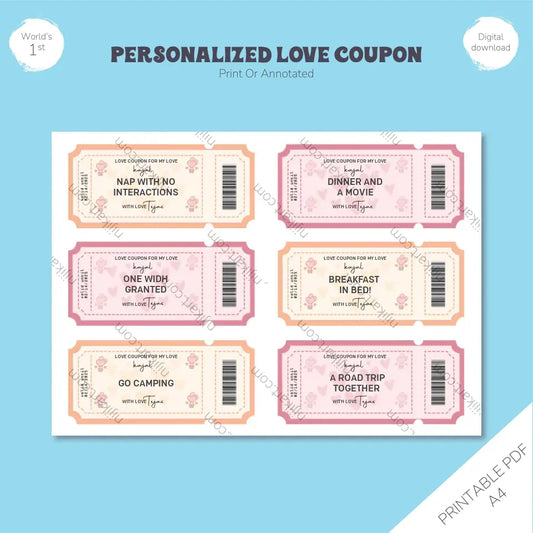 Personalized Love Coupons: Customizable Tokens of Affection, Romantic Gifts for Couples