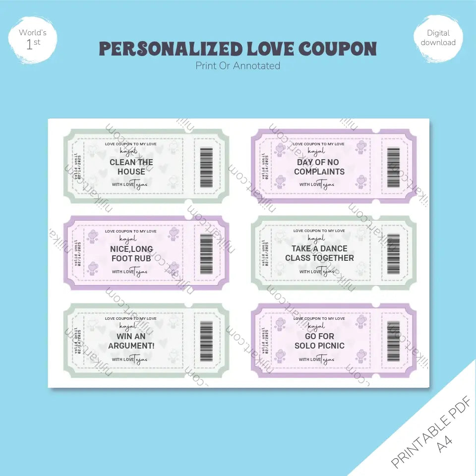 Personalized Love Coupons: Customizable Tokens of Affection, Romantic Gifts for Couples