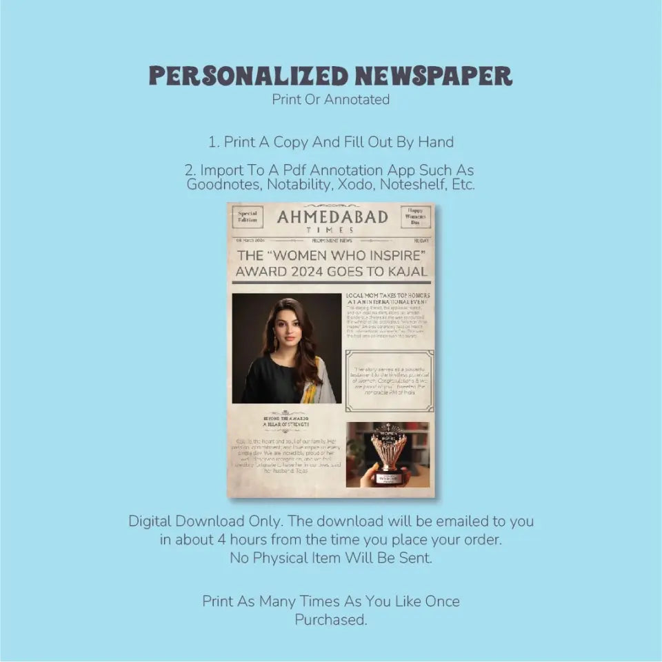 Personalized Women's day Newspaper