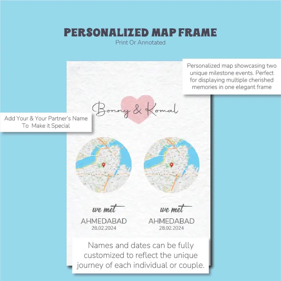 Double Milestone Map Frame: Commemorate Two Special Moments