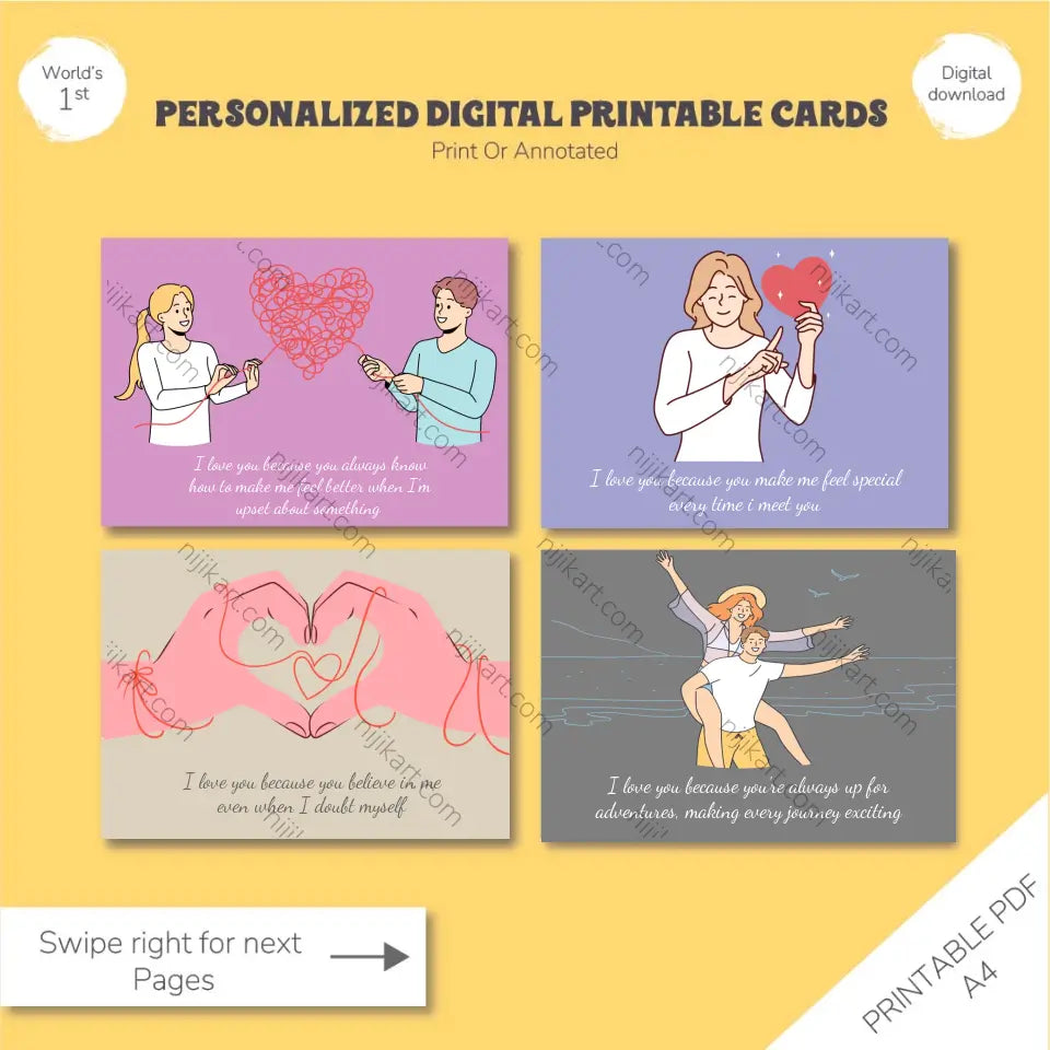 25 Reasons Why I Love You: Personalized Digital Printable Cards