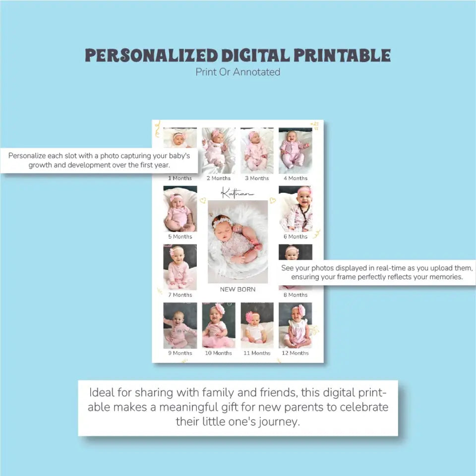 12-Month Milestone Memories: Personalized Digital Printable