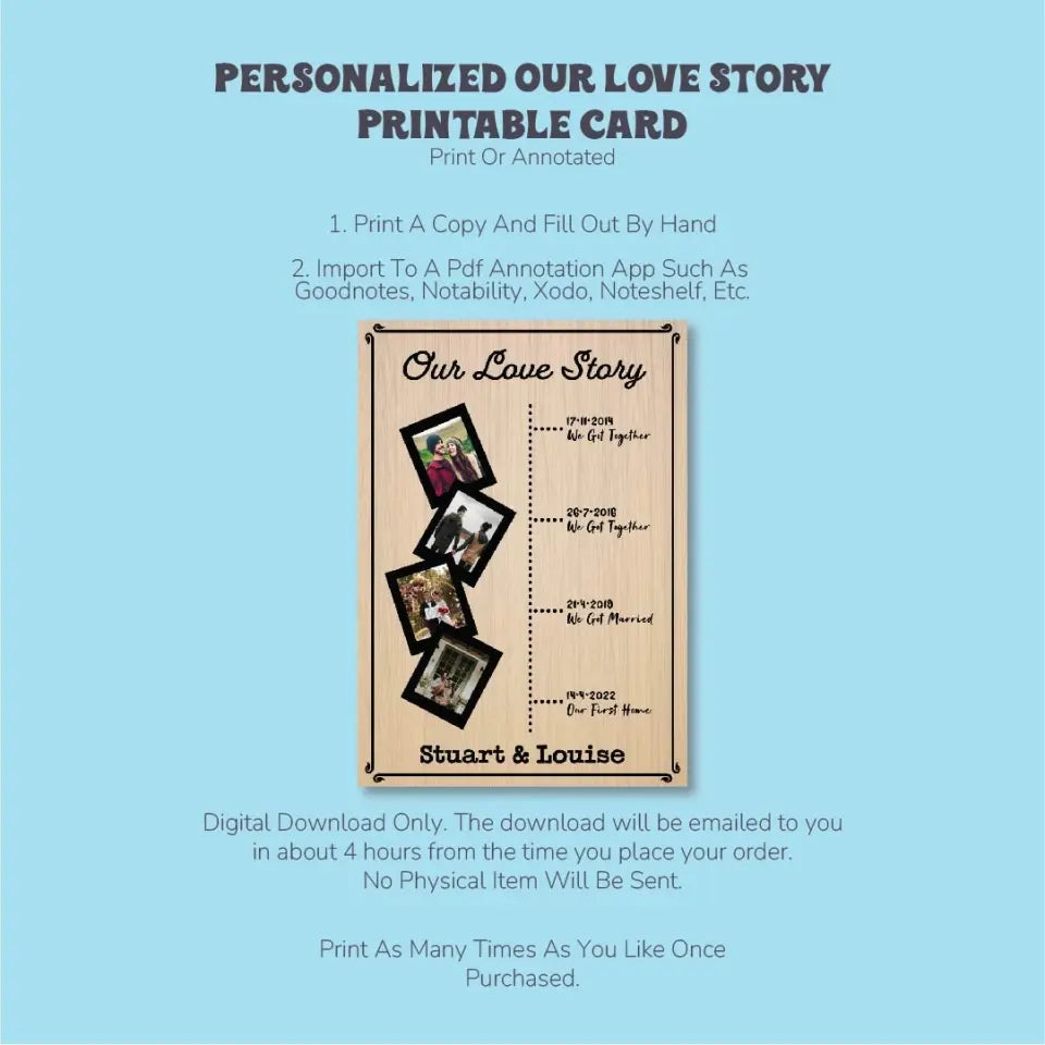 Personalized Our Love Story Printable Card: Capture Your Journey Together