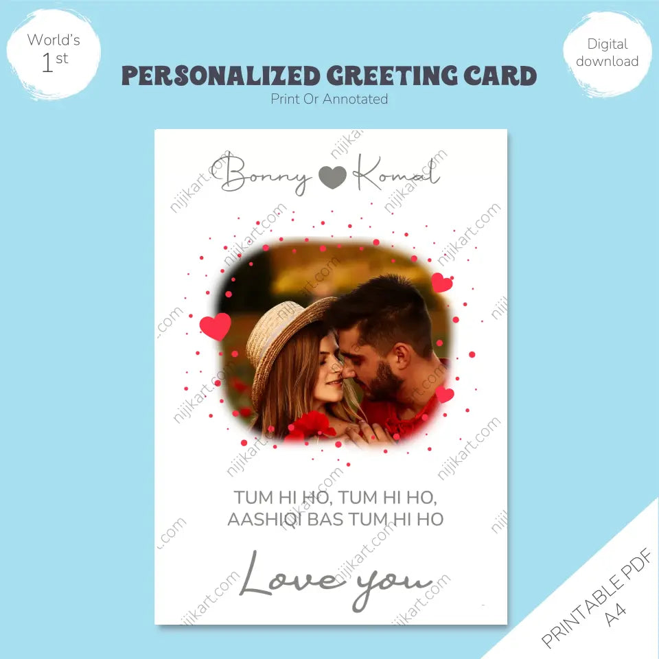 Personalized Love Quote Greeting Card: Custom Photo Upload, Name, and Text Selection, Bollywood edition