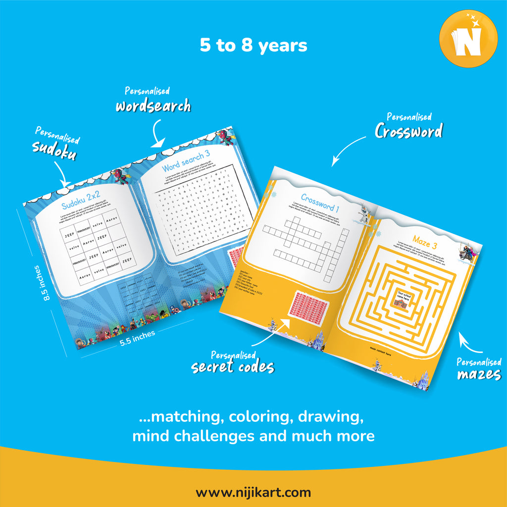 Personalized Frozen-Themed Activity Book | Name-Based Puzzles & Mazes for Kids