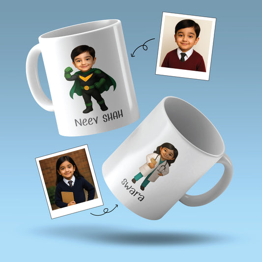 ☕ Personalized Kids Cartoon Coffee Mug – With Name & Photo