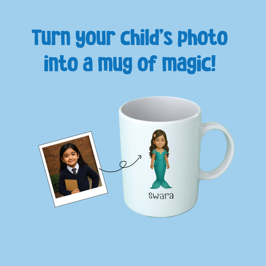 ☕ Personalized Kids Cartoon Coffee Mug – With Name & Photo