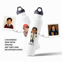 Personalized Kids Sipper Bottle – Custom Caricature + Name Design