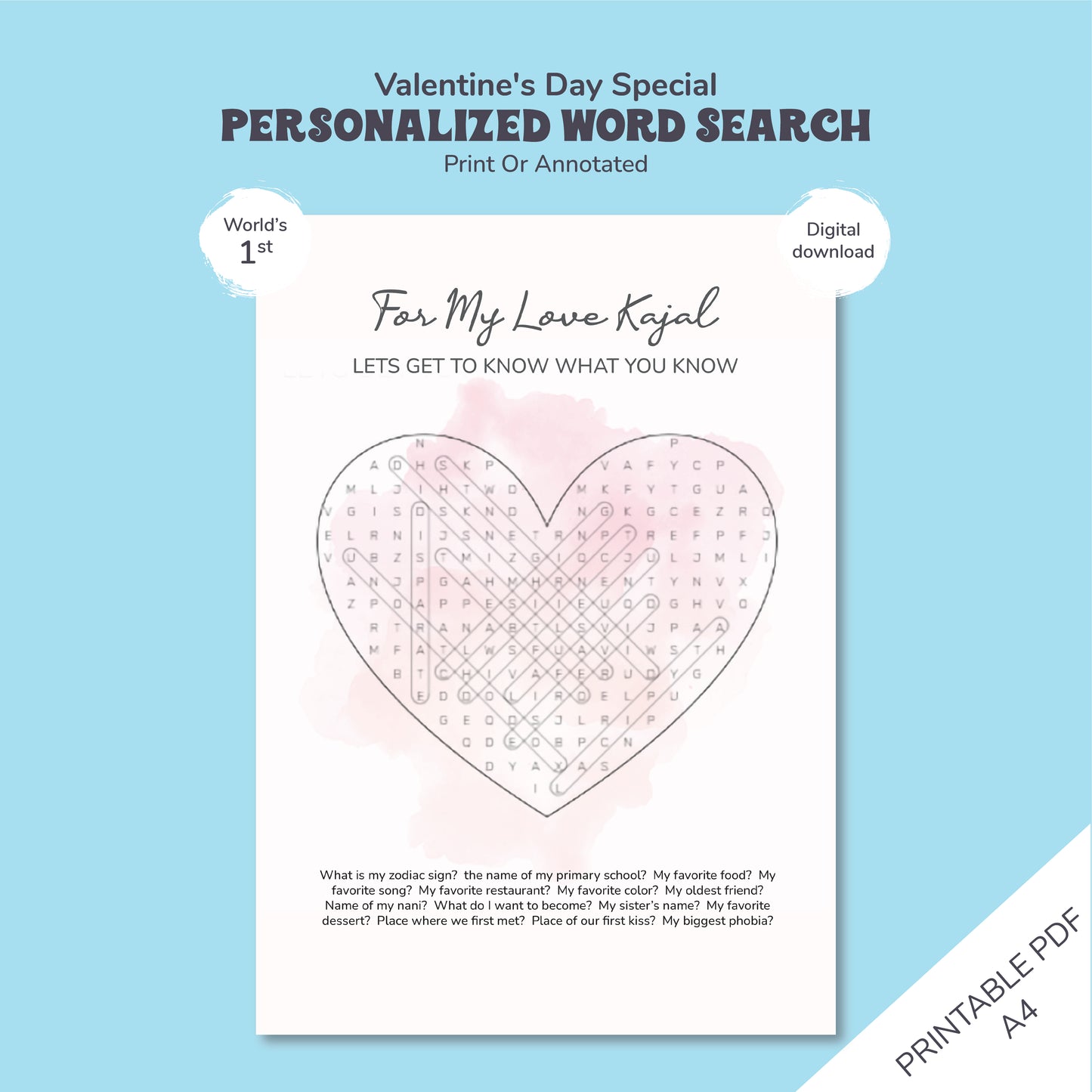 Printable Word Search Gift: Heartfelt Messages, Personalized Fun