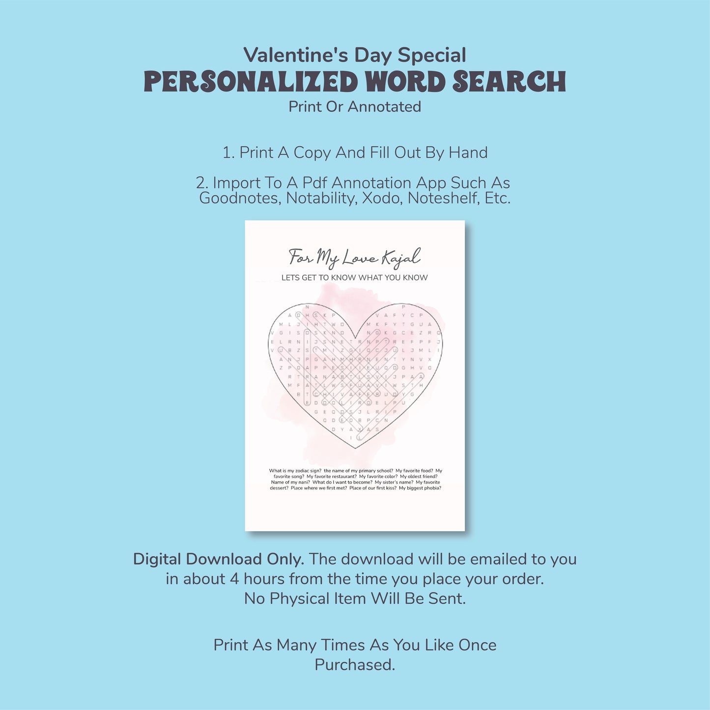 Printable Word Search Gift: Heartfelt Messages, Personalized Fun