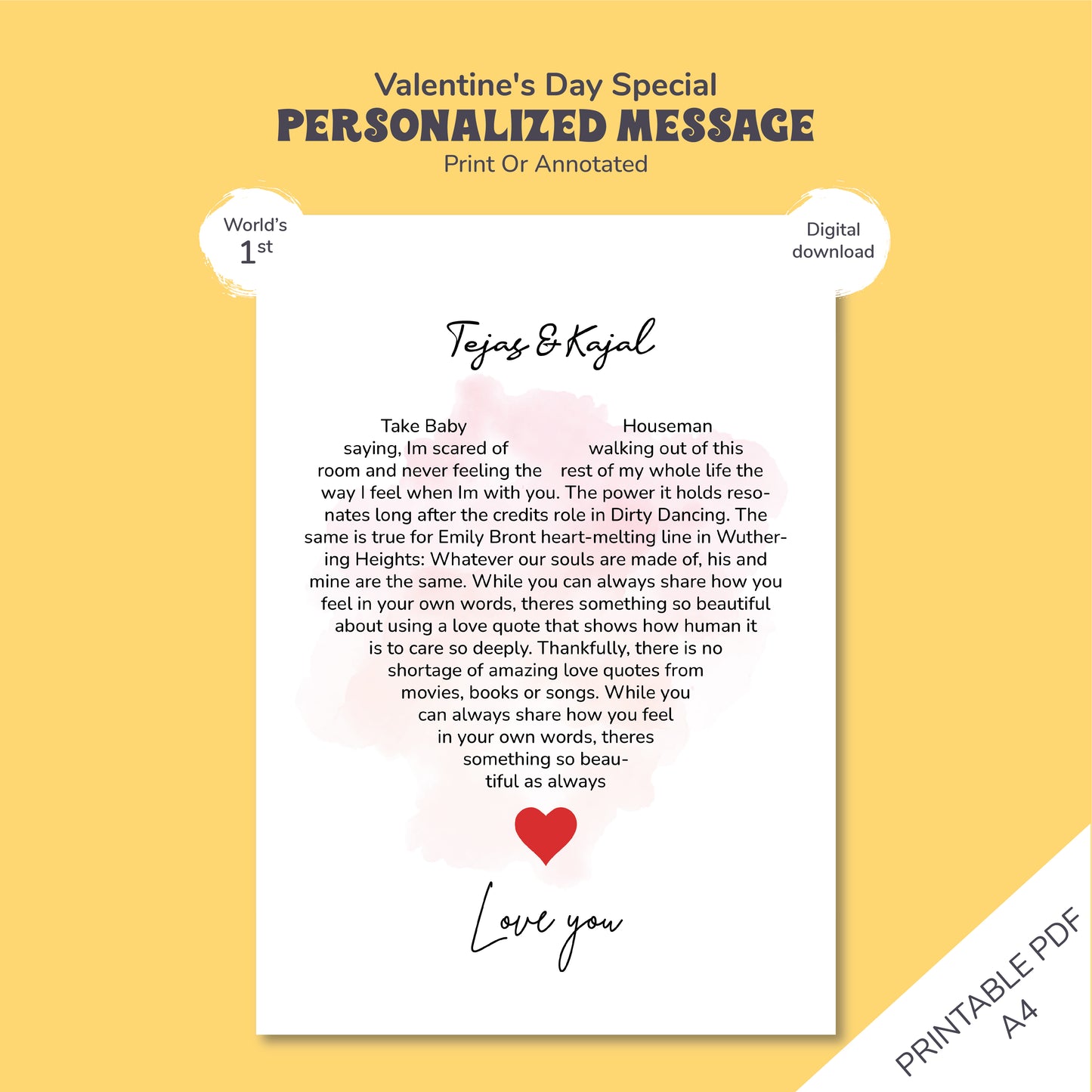 Eternal Words in Ink: Personalised Valentine’s Day Print, Valentine's Day Decor