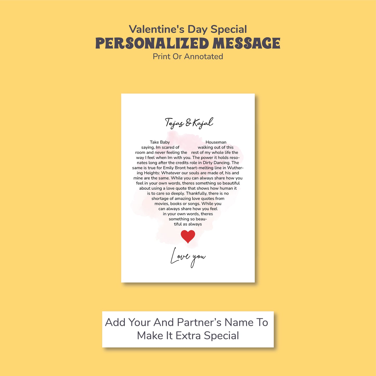 Eternal Words in Ink: Personalised Valentine’s Day Print, Valentine's Day Decor