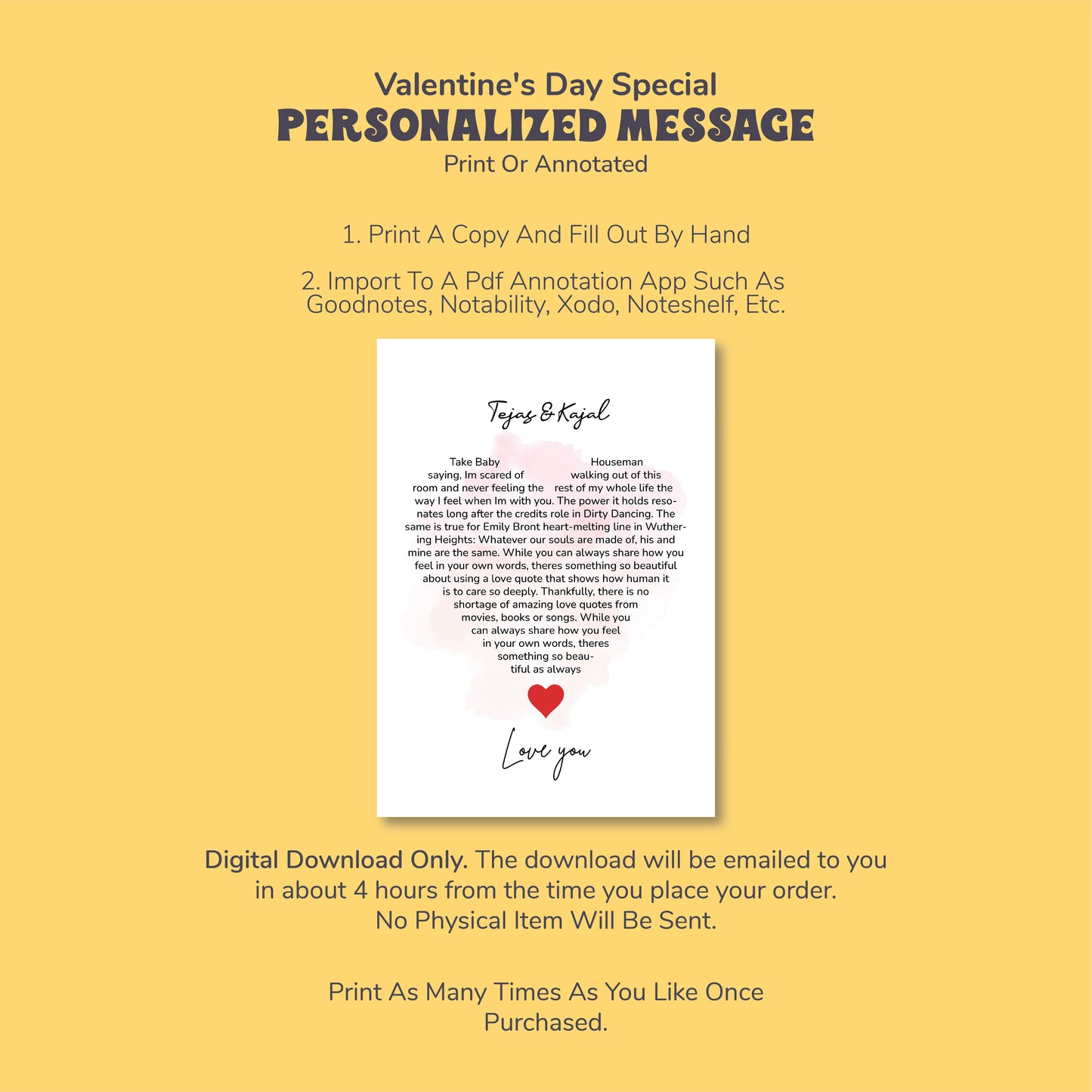 Eternal Words in Ink: Personalised Valentine’s Day Print, Valentine's Day Decor