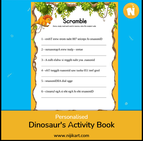 Personalized Dinosaur Activity Book for Kids: Fun Brain-Boosting Puzzles, Word Searches, Crosswords, Mazes & More!