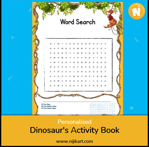 Personalized Dinosaur Activity Book for Kids: Fun Brain-Boosting Puzzles, Word Searches, Crosswords, Mazes & More!