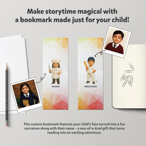 Personalized Kids Bookmark – Custom Caricature + Name Design