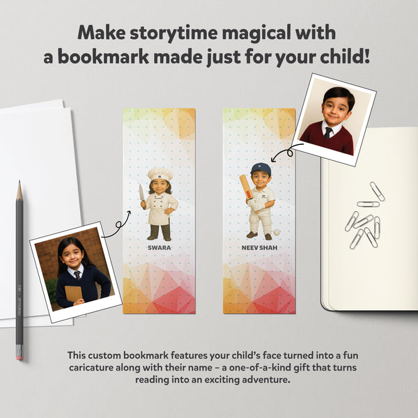 Personalized Kids Bookmark – Custom Caricature + Name Design