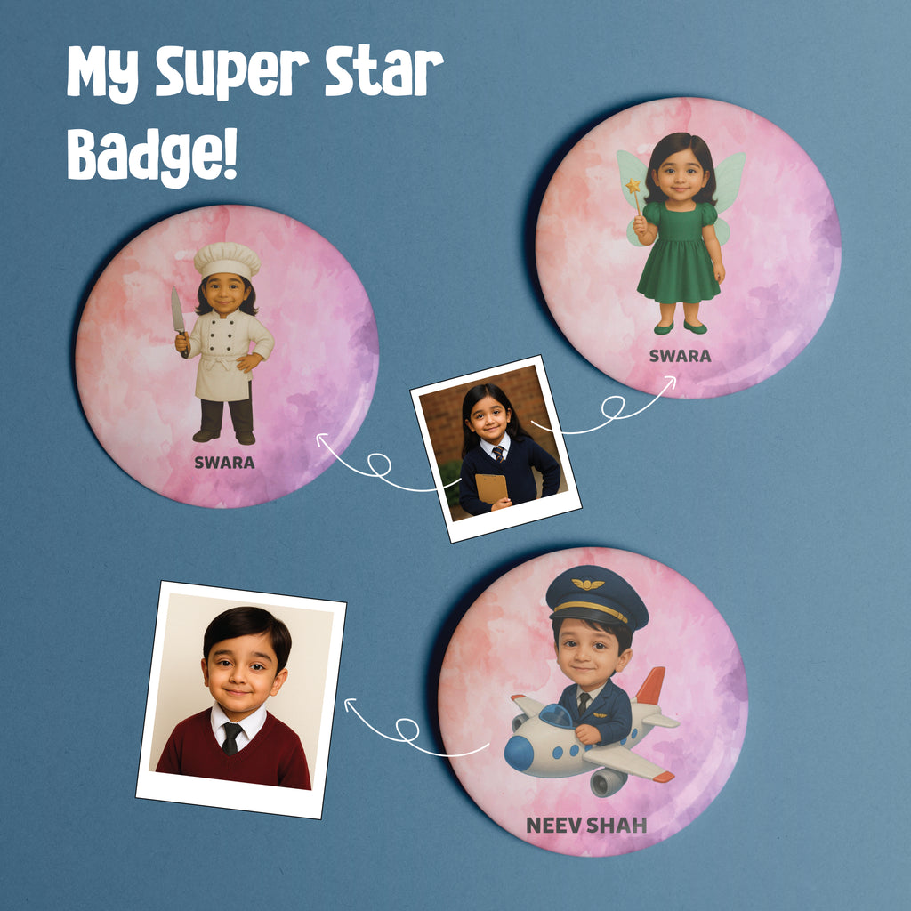 My Super Star Personalized Badge – 30+ Character Styles for Kids