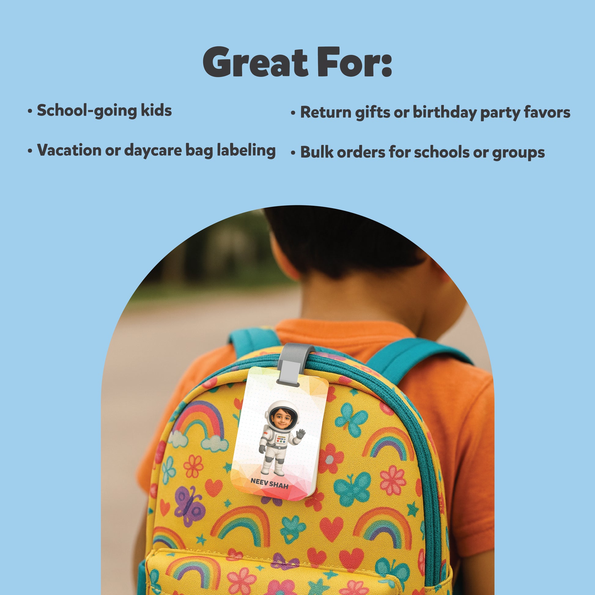 Personalized Kids Bag Tag – Custom Caricature + Name Tag