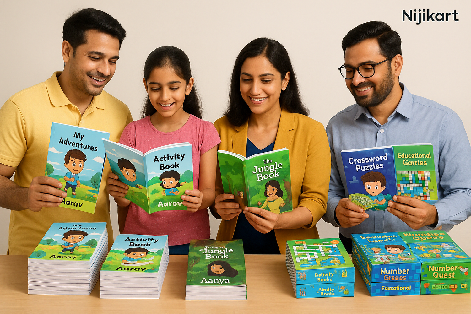 Bulk purchasing scene with Nijikart personalized books and games