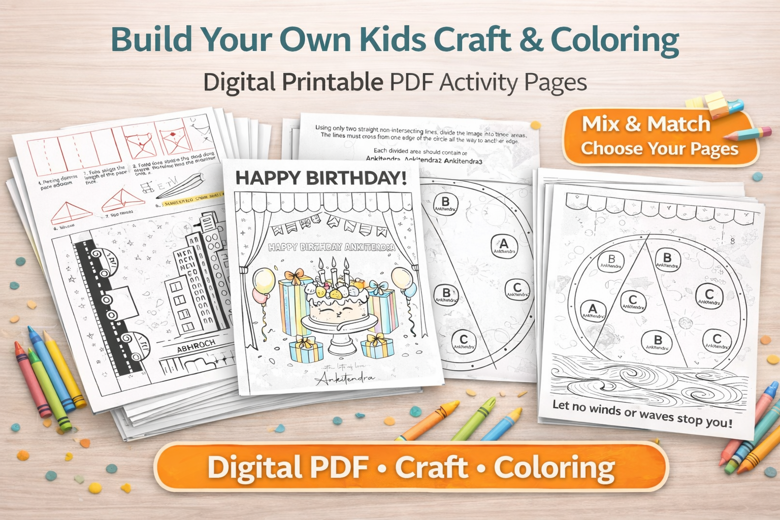 Build Your Own Kids Craft & Coloring Bundle – Digital Printable PDF Activities