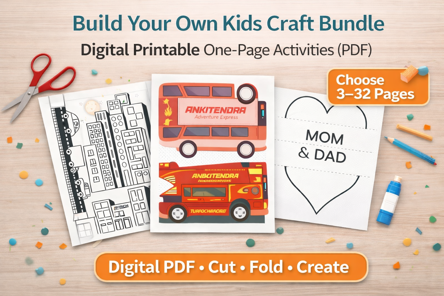 Build Your Own Kids Craft Bundle – Digital Printable One-Page Activities (PDF)