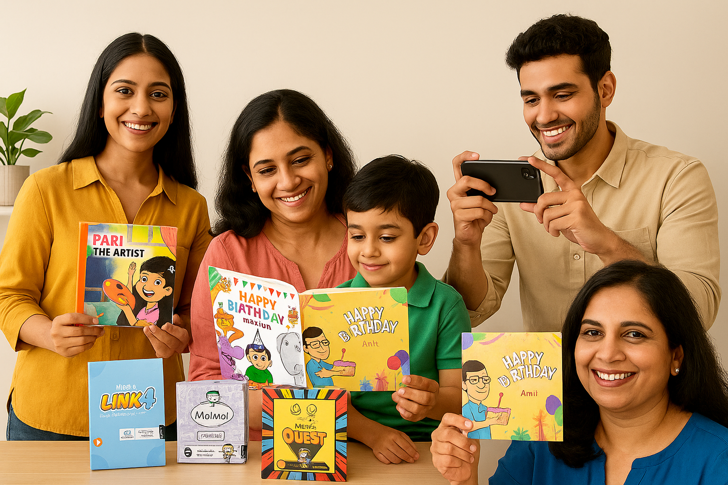 Indian content creators showcasing Nijikart personalized books and games
