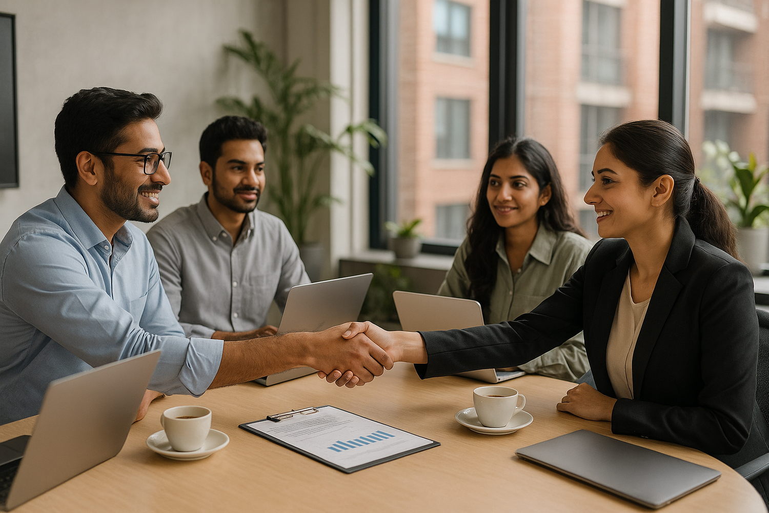 Professional business partnership meeting