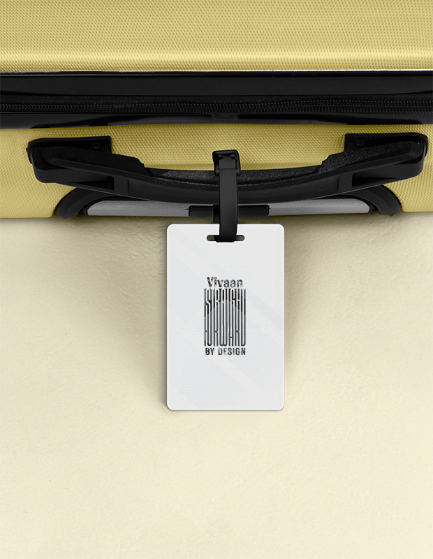 Luggage Tag | Travel Accessory | Acrylic UV Printed Double-Sided | Secure Strap, Glossy, Durable | Unisex | Personalized | Typographic | Design | Everyday | Confident - front - White - mockup 1