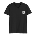 Men's V-Neck T-Shirt | Regular Fit | 180 GSM Bio-Washed Cotton | DTG Print | Durable | Personalized | DTG | Typographic | Design | Everyday | Confident - left pocket - Black - mockup 3