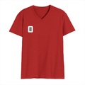 Men's V-Neck T-Shirt | Regular Fit | 180 GSM Bio-Washed Cotton | DTG Print | Durable | Personalized | DTG | Typographic | Design | Everyday | Confident - right pocket - Red - mockup 4
