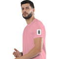 Classic Crew T-Shirt | Men's Regular Fit | 180 GSM Bio-Washed Cotton | DTG Print Ready | Double-Stitched & Ribbed Neck | Personalized | DTG | Typographic | Design | Everyday | Confident - left sleeve - Flamingo - mockup 5