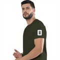 Classic Crew T-Shirt | Men's Regular Fit | 180 GSM Bio-Washed Cotton | DTG Print Ready | Double-Stitched & Ribbed Neck | Personalized | DTG | Typographic | Design | Everyday | Confident - left sleeve - Olive Green - mockup 5