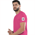 Female Classic Crew T-Shirt | Women's Regular Fit | 180 GSM Bio-Washed Cotton | Double Stitched, Pre-Shrunk | Personalized | DTG | Typographic | Design | Everyday | Confident - left sleeve - Pink - mockup 5