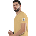 Men's Classic Crew T-Shirt | Regular Fit | 180 GSM Bio-Washed Cotton | DTF Print Ready | Pre-Shrunk, Durable | Personalized | DTF | Typographic | Design | Everyday | Confident - left sleeve - Beige - mockup 5