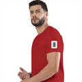 Men's Classic Crew T-Shirt | Regular Fit | 180 GSM Bio-Washed Cotton | DTF Print Ready | Pre-Shrunk, Durable | Personalized | DTF | Typographic | Design | Everyday | Confident - left sleeve - Red - mockup 5