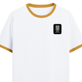 Ringer T-shirt | Unisex | DTG Print | Contrast Trim | Men's, Women's | Personalized | DTG | Modern | Leadership | Confidence | Everyday | Calm - left pocket - Mustard yellow off white - mockup 3