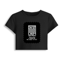 Female Baby Tee | Cropped Fit, Gen Z | 95% Cotton 5% Spandex, DTG | Stretchable, Breathable, Pre-Shrunk | Women | Personalized | DTG | Modern | Leadership | Confidence | Everyday | Calm - front - Black - mockup 1