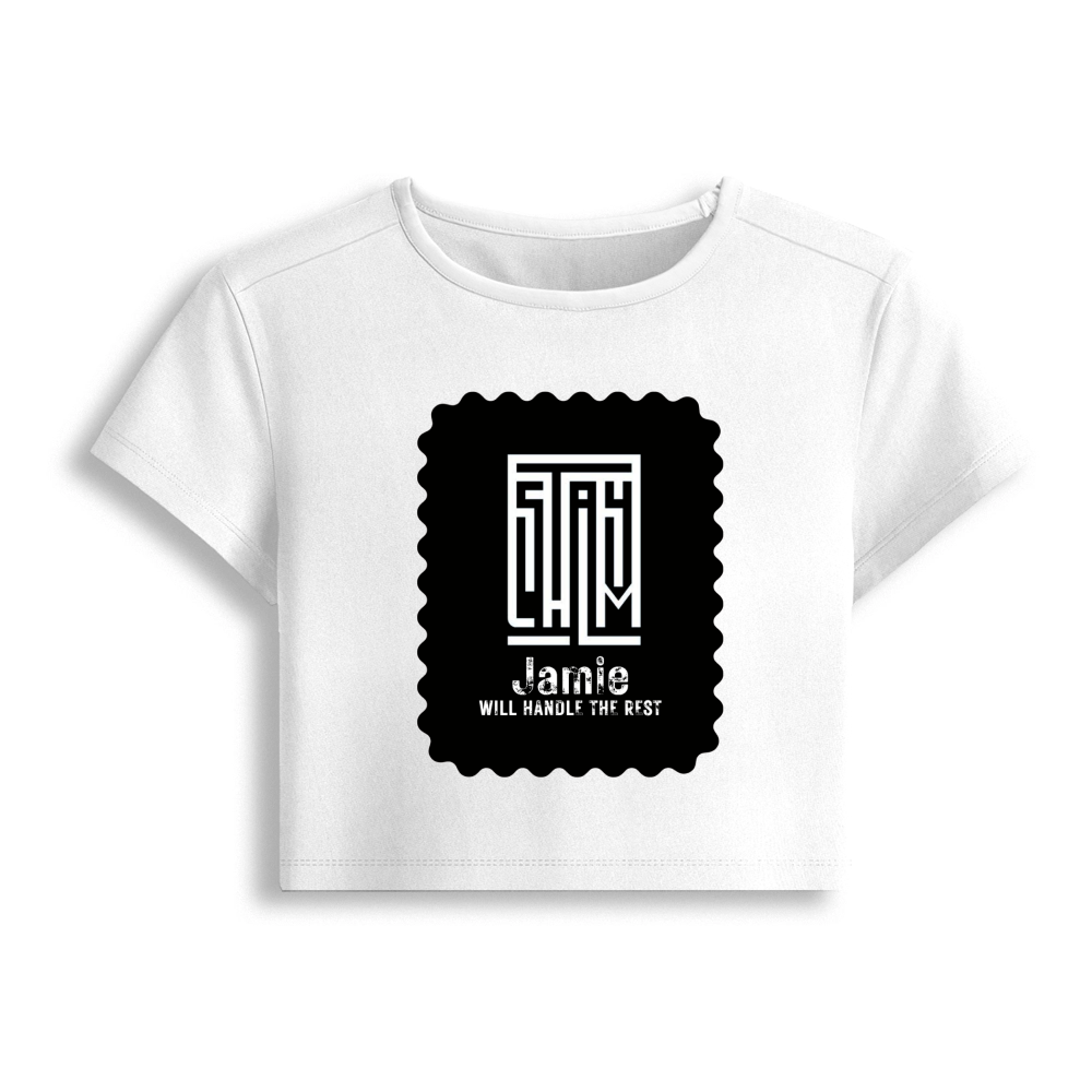 Female Baby Tee | Cropped Fit, Gen Z | 95% Cotton 5% Spandex, DTG | Stretchable, Breathable, Pre-Shrunk | Women | Personalized | DTG | Modern | Leadership | Confidence | Everyday | Calm - front - White - mockup 1